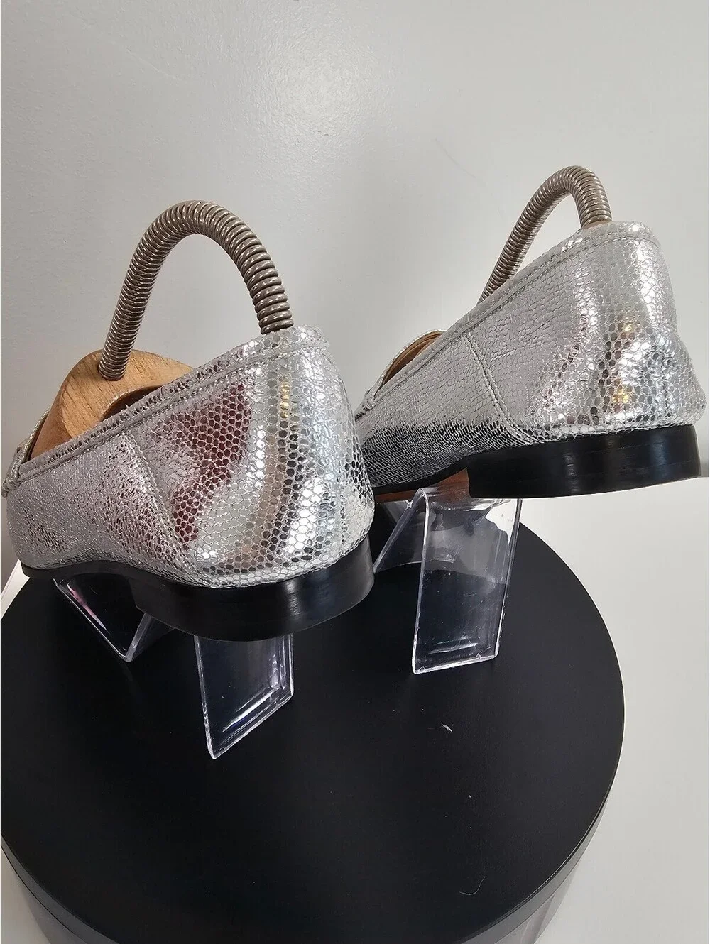 Sam Edelman Silver Metallic Loafers with Gold Buckle Detail
